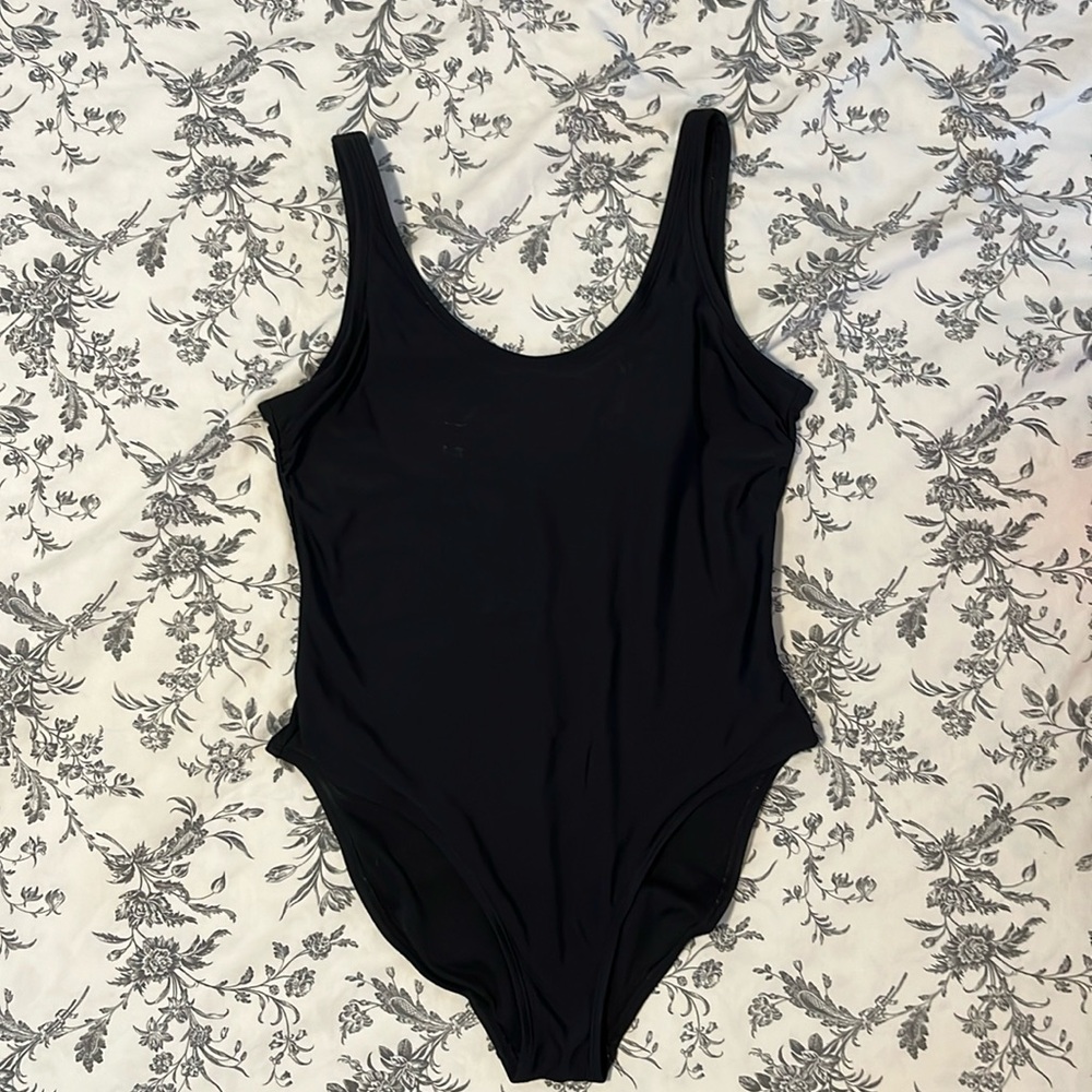 Simple black one-piece swimsuit xhilaration brand from Target